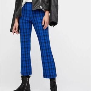 Free People Dark Blue Plaid Kick Flare Pants Trousers sz 0